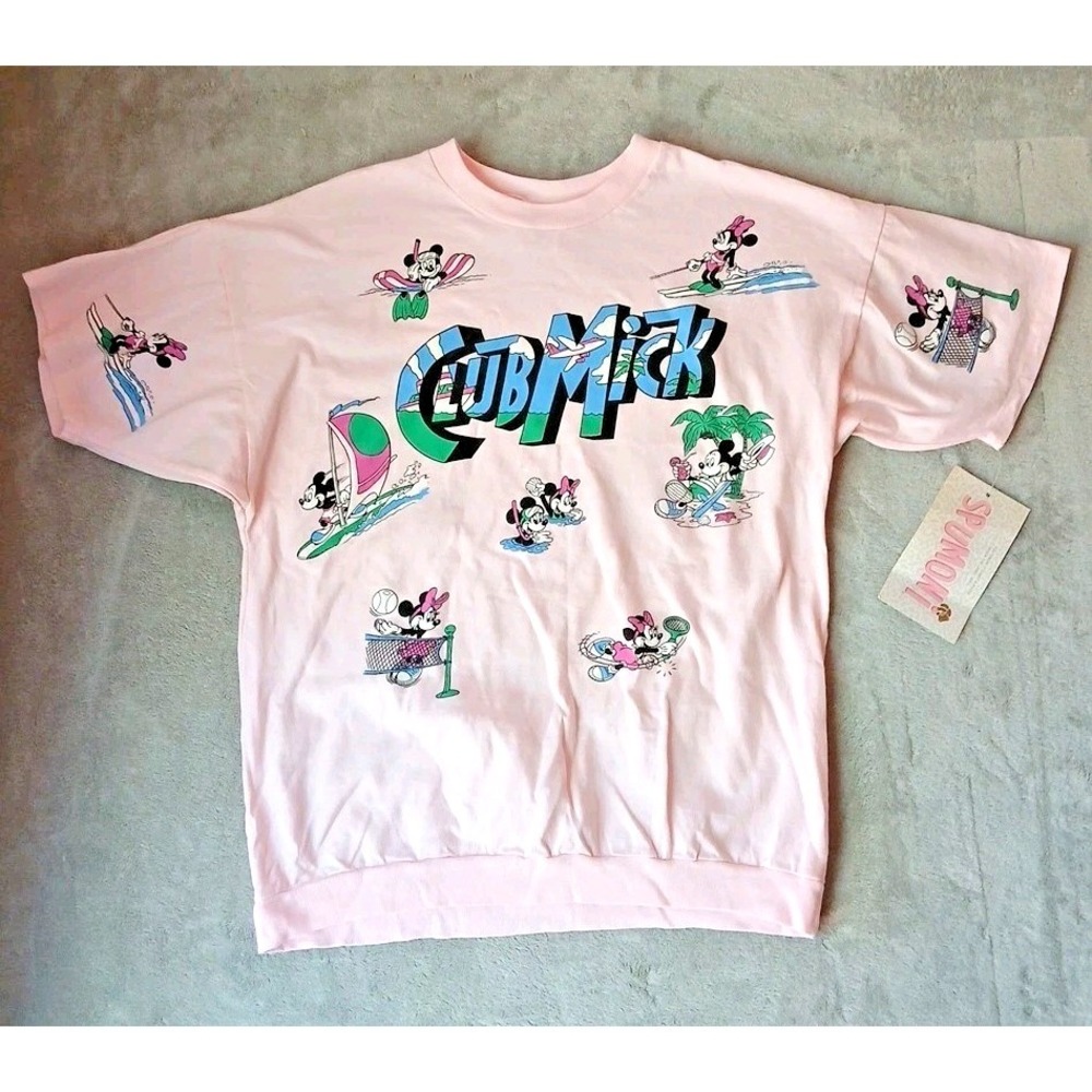 Vintage Spumoni Mickey Minnie Mouse Club Mick Graphic T-Shirt Pink Oversized